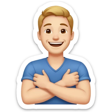 Man laughing while crossing his arms around his neck sticker