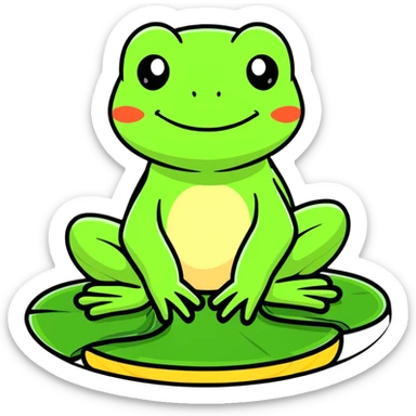 cartoon frog sitting on lily pad sticker