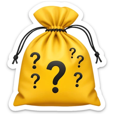 tied bag printed with q&a overstuffed with yellow question marks sticker