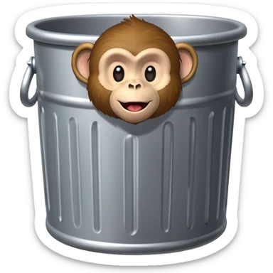 silly monkey popping out of a trash can, playful expression sticker