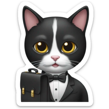 Tuxedo cat in a suit with briefcase sticker
