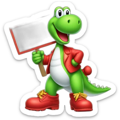 yoshi wearing red boots holding a sign  sticker