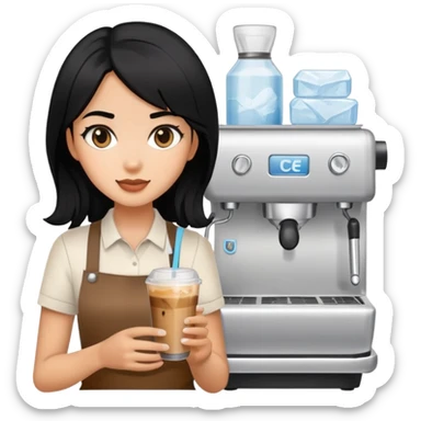 Girl, barrista, ice coffee, black hair sticker