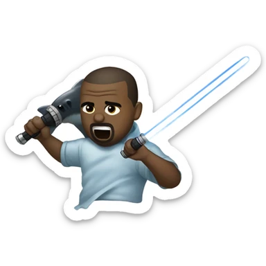 Kanye West with a lightsaber fighting a shark sticker