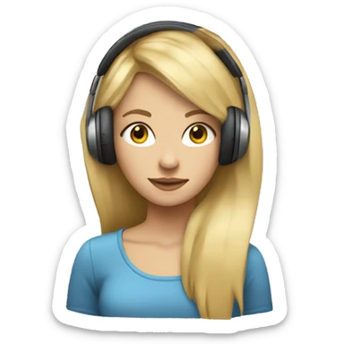 blonde straight hair girl with headphones and music notes around face sticker