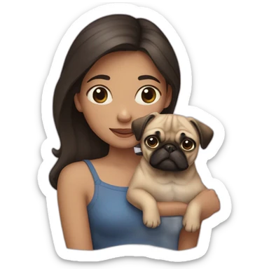 A girl with a pug in her arms sticker