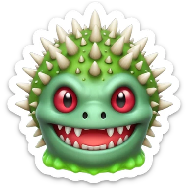poisonous mushroom monster portrait, head and shoulders only, toxic green glow, scary grin, spiky mushroom head, 3D cartoon, mobile game icon style, clean background, no text, no watermark

 sticker