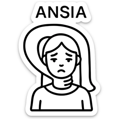 Stylized woman in black and white with a sad and anxious expression, a large black shadow enveloping her, text 'ANSIA' above the head, similar style to the reference, variant 3. sticker
