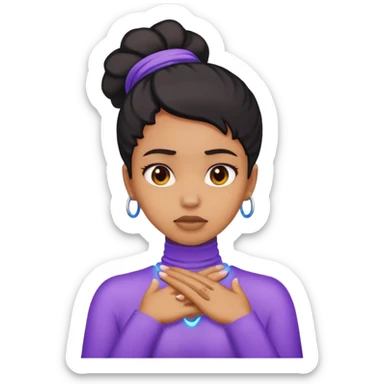 Black light skin girl with her hands crossed on her neck and sweating  sticker