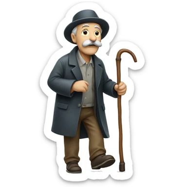 old man with moustache walking with walking stick sticker