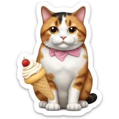 Realistic Fat calico cat with icecream sticker