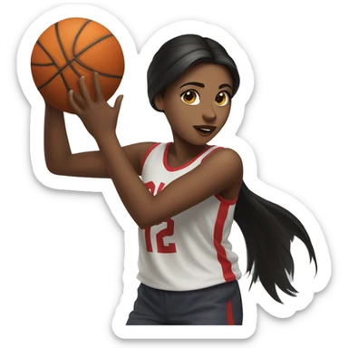dark-haired girl throws a basketball into a hoop sticker