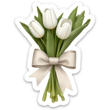 White tulips with a taupe bow holding bouquet together sticker