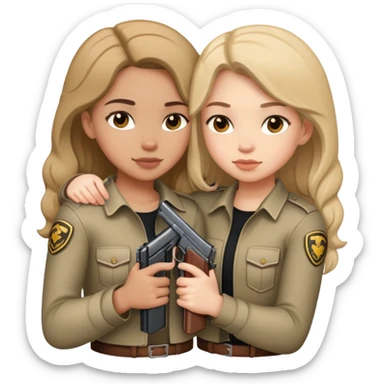 two girls hugging and holding guns sticker