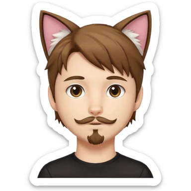 white boy with cat tail with goatee hair and cat ears with brown hair and anime features sticker