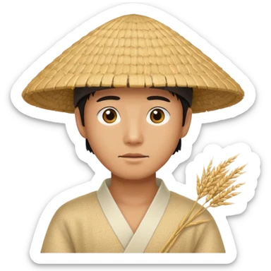 Asian guy with a rice hat, eyes barely open sticker