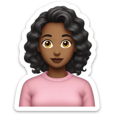 A girl with black meduim wavy hair wearing pink sweater  sticker