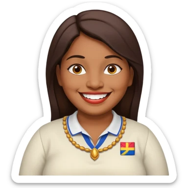 40 yr old chubby Sri Lankan woman, dark skin, straight brown hair, big smile, white teeth, european clothes sticker