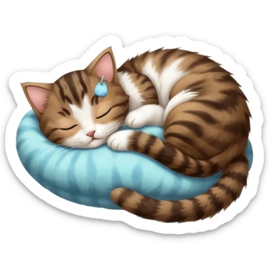 dark brown tabby and white kitten sleeping whilst in funny positions stretched out and  upside down sticker