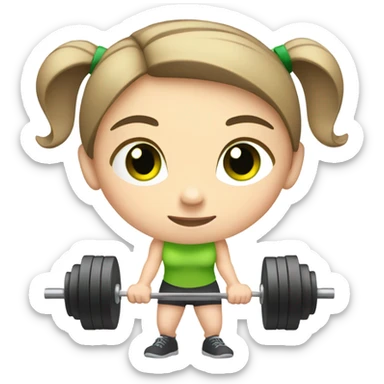 Pale girl with short brown hair and green eyes lifting weights sticker