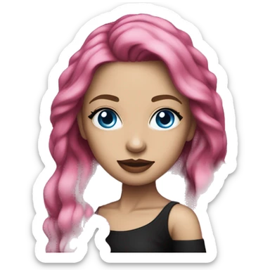 White lady with hot pink long hair, blue eyes, tattoos, black off the shoulder top sticker