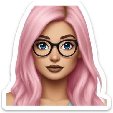 Photo Realistic kylie jenner stylish pink hair BLUE eyes and glasses classy sticker