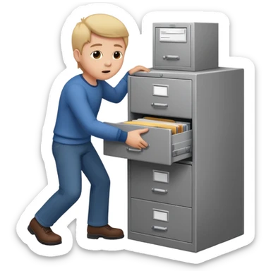 A person opening a filing cabinet to search for file sticker