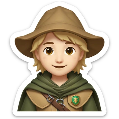 Clash of Clans aesthetic Playful Ranger Portrait Emoji, Head tilted with a friendly, mischievous smile and bright, curious eyes, featuring a compact, nimble build outfitted in rugged, earthy gear and a stylish cloak, his natural skin tone adding authenticity, Simplified yet irresistibly charming features, highly detailed, glowing with a warm, inviting forest glow, high shine, spirited and lively, stylized with an air of whimsical woodland adventure, soft glowing outline, capturing the essence of a playful ranger exuding friendly natural charm! sticker