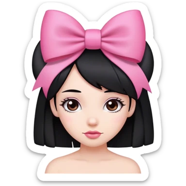 Chica de cabello negro liso y con un moño rosado en la cabeza sticker