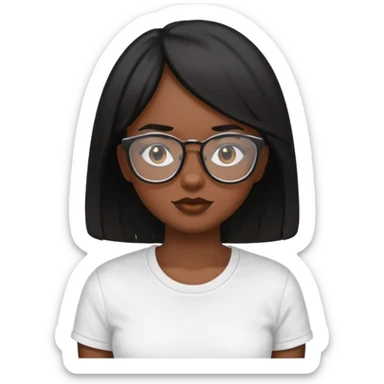 dark-skinned girl with black straight hair and glasses in a white skims t-shirt  sticker