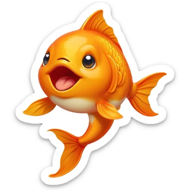 Cinematic Cute Yawning Orange Goldfish Portrait Emoji, Head tilted slightly with a dramatic, wide-open yawn, showcasing a smooth, vibrant orange body with flowing fins, eyes barely open in drowsy contentment, Simplified yet irresistibly adorable features, highly detailed, glowing with a soft, cozy glow, high shine, relaxed yet expressive, stylized with a touch of whimsy, bright and endearing, soft glowing outline, capturing the essence of a sleepy yet affectionate goldfish, so drowsy it feels like it could float out of the screen and curl up for a nap! sticker