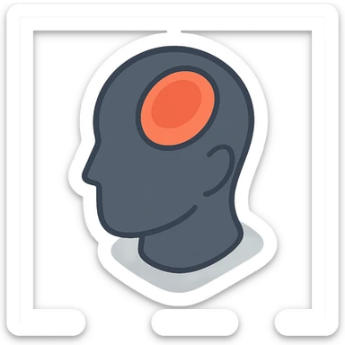 silhouette of a head with a red spot on the forehead area symbolizing headache, clear shadows and highlights, 2D isometric style sticker