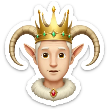 man with goat horns wearing a crown sticker