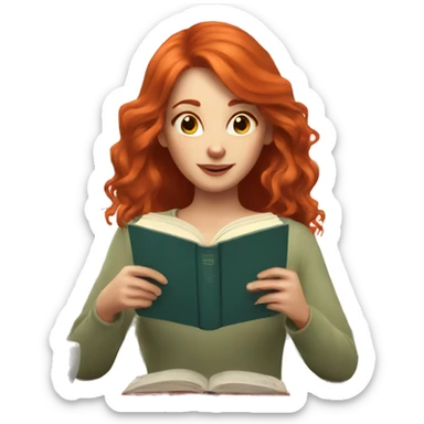 Red hair girl sipping tea reading book  sticker