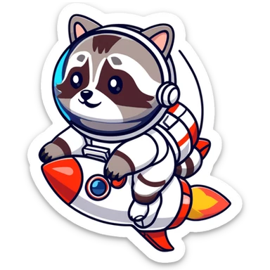 raccoon astronaut riding a rocket sticker