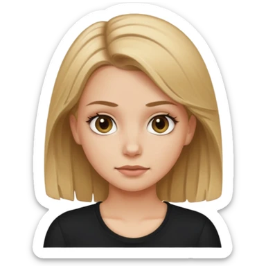 white girl with dirty blond hair, hazel eyes, black top, cartoon style sticker