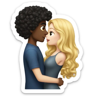 A blonde girl with pale skin kisses a light-skinned brown guy with curly black hair sticker