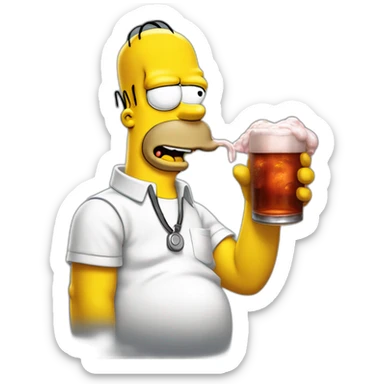 Homer Simpson drinking a Duff sticker