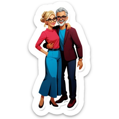 Hyper Realistic Couple in love,  dancing lady blonde wearing glasses man grey hair clean shaven
 sticker