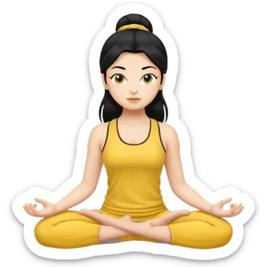 Black hair yoga girl yellow clothes n sticker