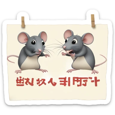 Two rats hold onto a poster with the inscription "ALINGHT"Two rats hold onto a poster with the inscription "ALINGHT" sticker