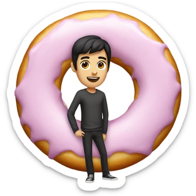Guy with black hair and a donut for his body sticker