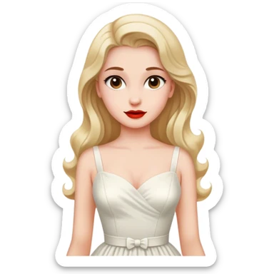 Beautiful woman in 1950’s woman fashion look, white dress, long hair sticker