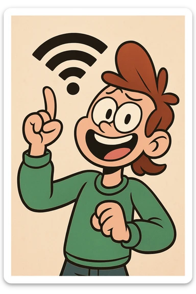 WiFi symbol, playful cartoon style sticker