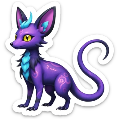 Rare epic aesthetic iridescent spooky gloomy colorful Salandit-Zorua-Espeon-Genet-species-Fakemon-hybrid-creature, with markings, full body sticker