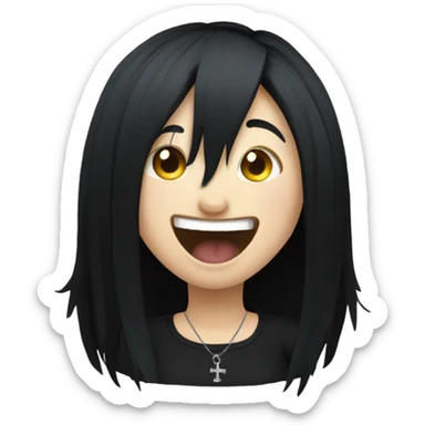 Goth girl with black hair laughing hard  sticker