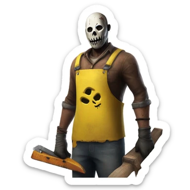 Dead by daylight cannibale beside a chest waiting with His chainsaw in His yellow Rubber apron sticker