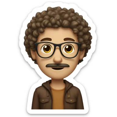 white boy with moustache and kind of curly hair with glasses wearing a brown outfit and has arm tattoos sticker