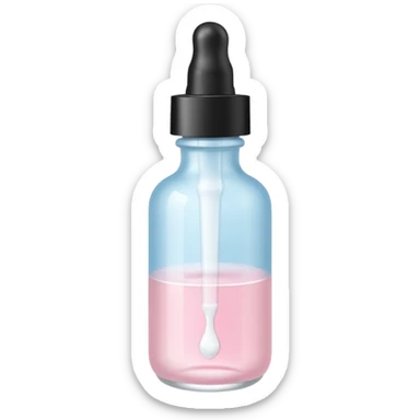 Frosted glass serum bottle with white dropper cap, soft pastel pink background sticker