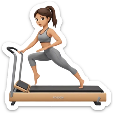brunette in short, doing reformer pilates sticker